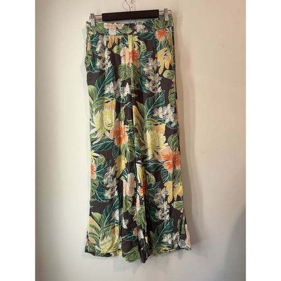 Volcom Floral High Waist Flowy Wide Leg Pants Size Medium Hawaiian Skater Viscos - Picture 1 of 6